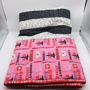 Handmade Comforter Throw Blanket Machine Quilted Nurses Support 56x43 Inches